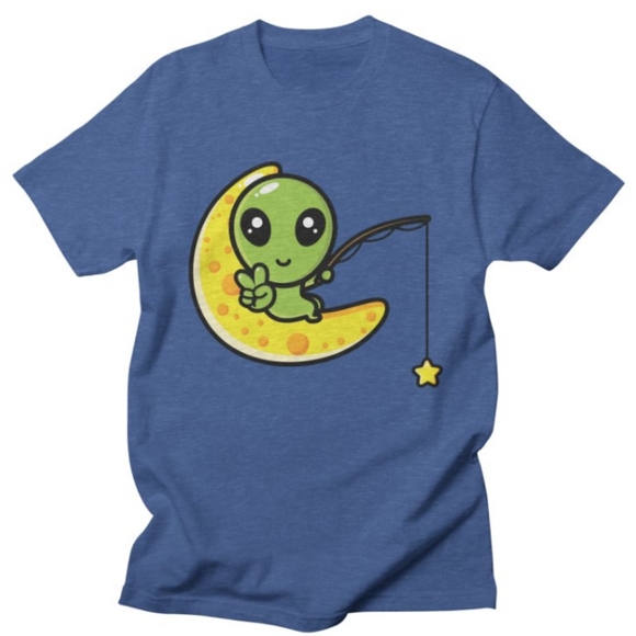 jessica jecker designs Other - Heather Royal Blue Alien Fishing on Moon T Shirt - CUSTOM Made
